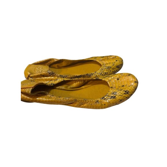 Tory Burch Yellow Snake Print Leather Ballet Flats Womens Shoes 8.5 - Picture 3 of 8